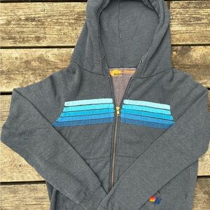 Aviator Nation Gray and Blue Zip Hoodie, XS, Good Used Condition